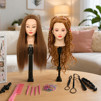 Tête à coiffer enfant avec cheveux synthétiques longs 60 cm — JEUX-FOCUS