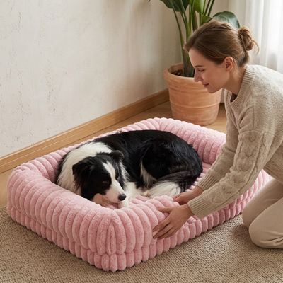 aussie dans Panier à Chien avec dame