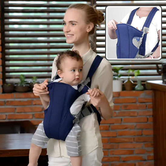 Porte bébé bleu foncé avec maman