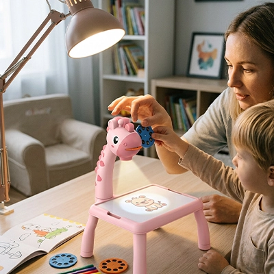 Projecteur dessin dans un coin calme où l'enfant vient se ressourcer et se calmer seul