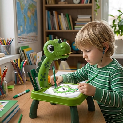 Projecteur dessin formule table à dessinvert dinosaure au long cou  inclus les images et les crayons pour une station de jeux calme pour petits 3-6ans