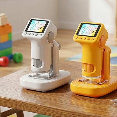 microscope portable enfant à grossissement 1600 orange ou blanc utilisation en laboratoire ou en main à l'extérieur