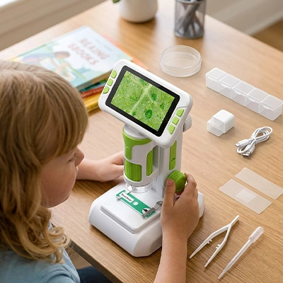 Microscope enfant multifonction avec écran large facilite son utilisation pour la jeune fille
