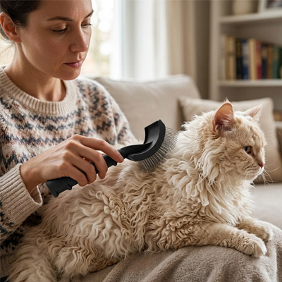 brosse chat poil long ergonomique noir maitresse canape chat