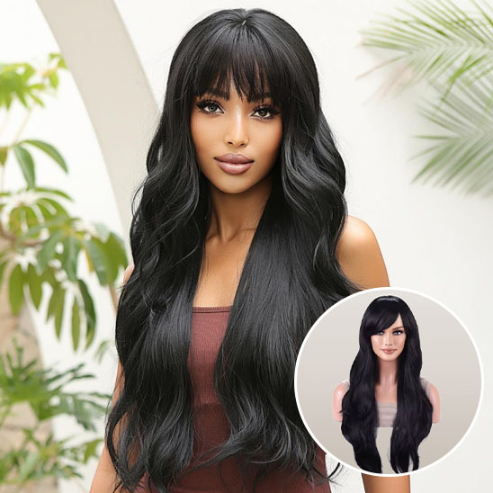 Perruque femme noir naturel long lisse