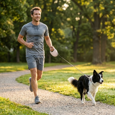 Laisse pour Chien homme qui court avec son chien en laisse