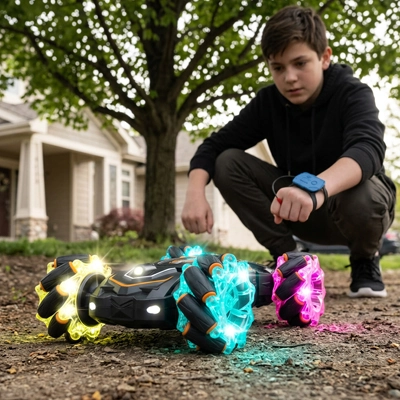 Voiture télécommandée enfant performante , lumineuse 4 x 4 telecommande sans file poigne et en main