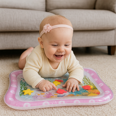 Tapis d'eau bébé- bebe regarde le tapis