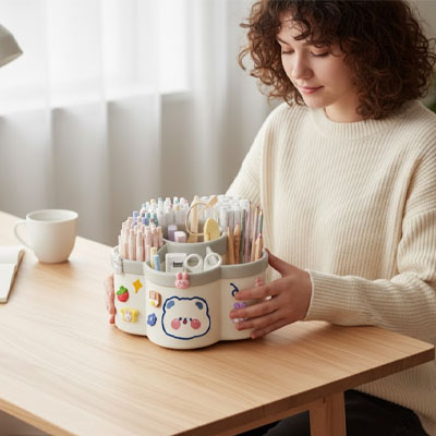 Pot à crayon pour organiser un coin de travail pour chaque membre de la famille