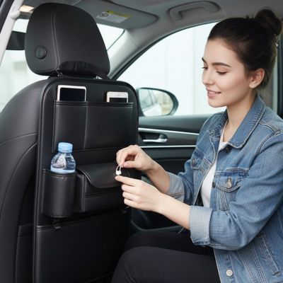 Organisateur de voiture élégant femme heureuse