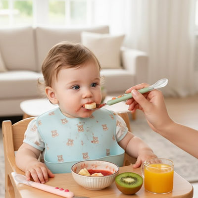 Cuillère pour bebe en silicone double tête