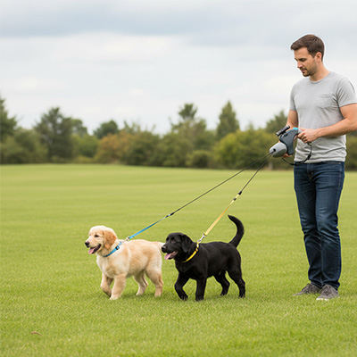 Laisse double pour Chien • JappyTandem™ : Poignée ergonomique intégrée
