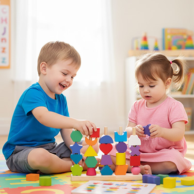 puzzle encastrement bébé bois formes géométriques colorées