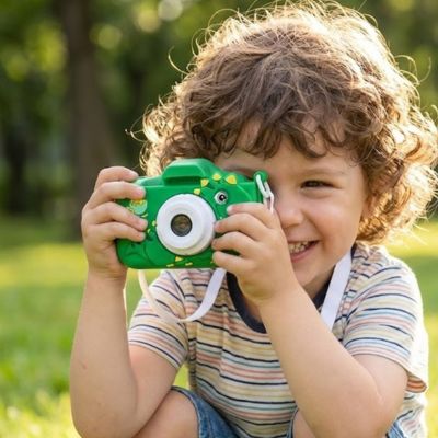 Appareil photo enfant  3ans anti choc, modêle accrocheur dinosaure vert facile à utiliser pour petites mains.