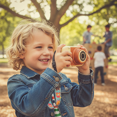 Appareil photo enfant un contact positif avec les écrans qui stimule activement ouvre de nouveau talents