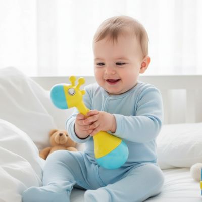 Hochet-bebe-jaune-rieur