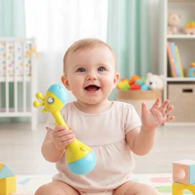 Hochet-bebe-jaune-expressif