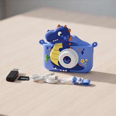 Appareil photo pour enfant dinosaure bleu avec clé USB et caste sd