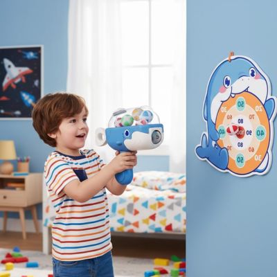 Jeu d'adresse de pistolets en plastique en forme de baleine lanceur de boules collantes