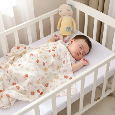 Couverture bébé frais fleurs dort dans son lit