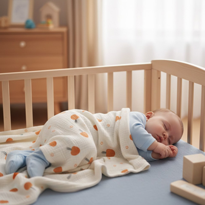 Couverture bébé champignon dort dans son lit