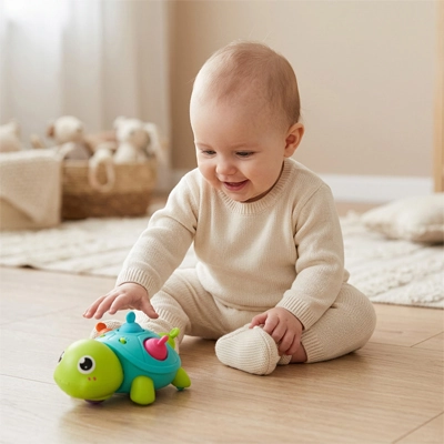 Jouet bebe tortue verte et enfant