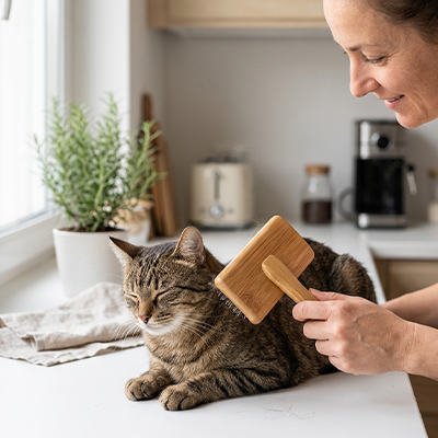 brosse chat poil long bois naturel maitresse cuisine