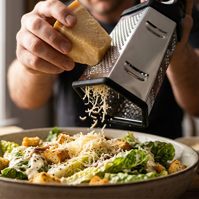 râpe a fromage au-dessus d’un plat