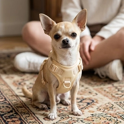Harnais chien petit enfant assis