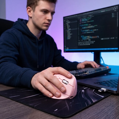 Souris ergonomique sans fil rose