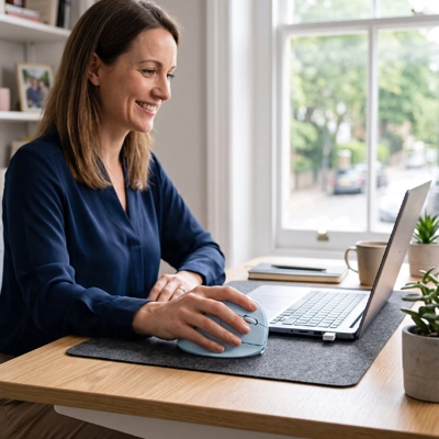 Souris ergonomique sans fil femme qui travaille