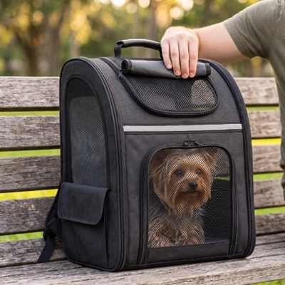 sac de transport pour chien noir sortie exterieur