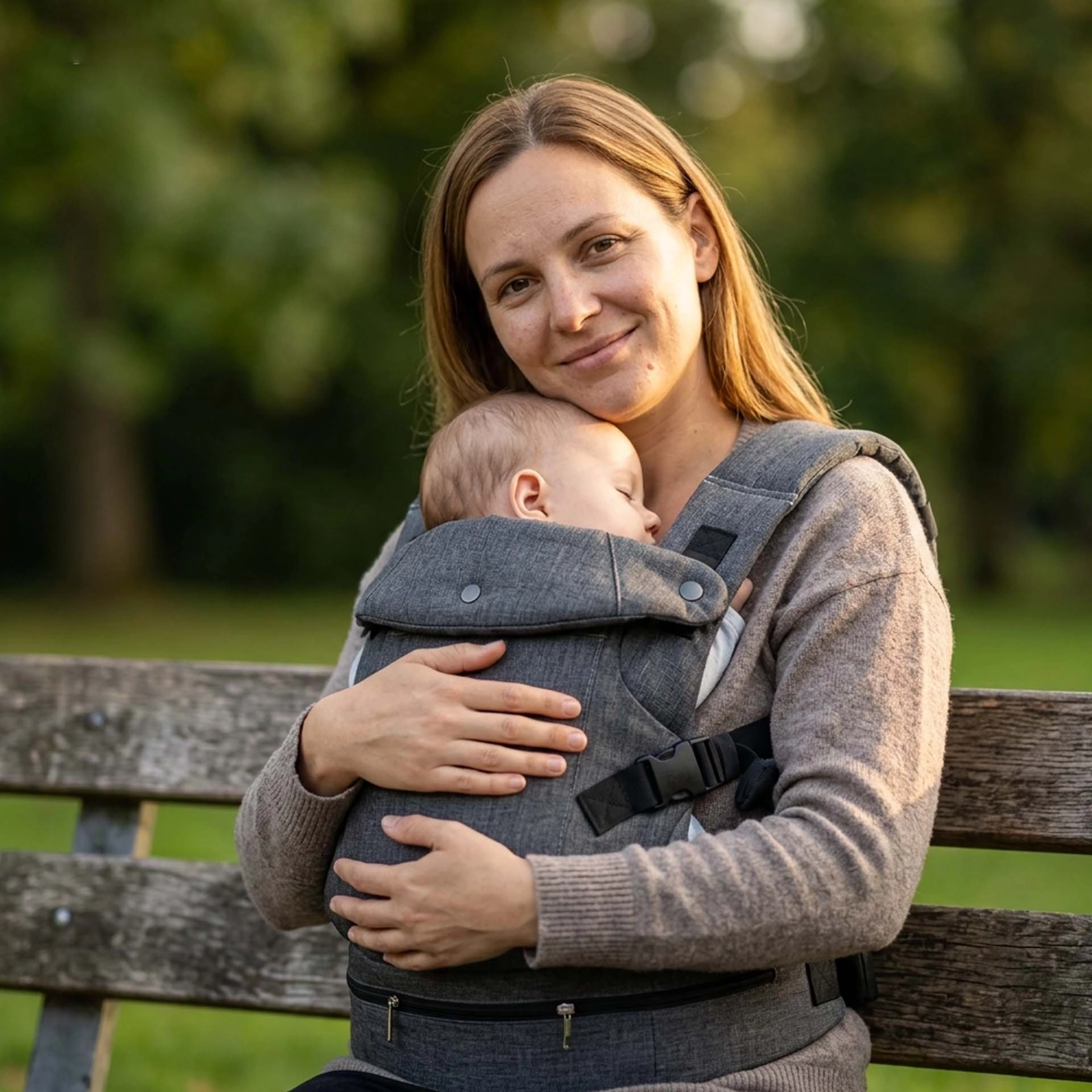 Porte bebe gris clair maman