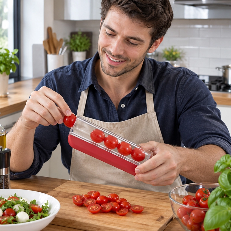 coupe légumes cubes avec tomates découpées