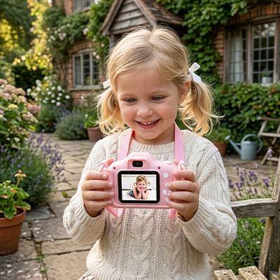 Appareil photo enfant anti choc rose avec chattons blanc mignon numérique vidéo, carte usb
