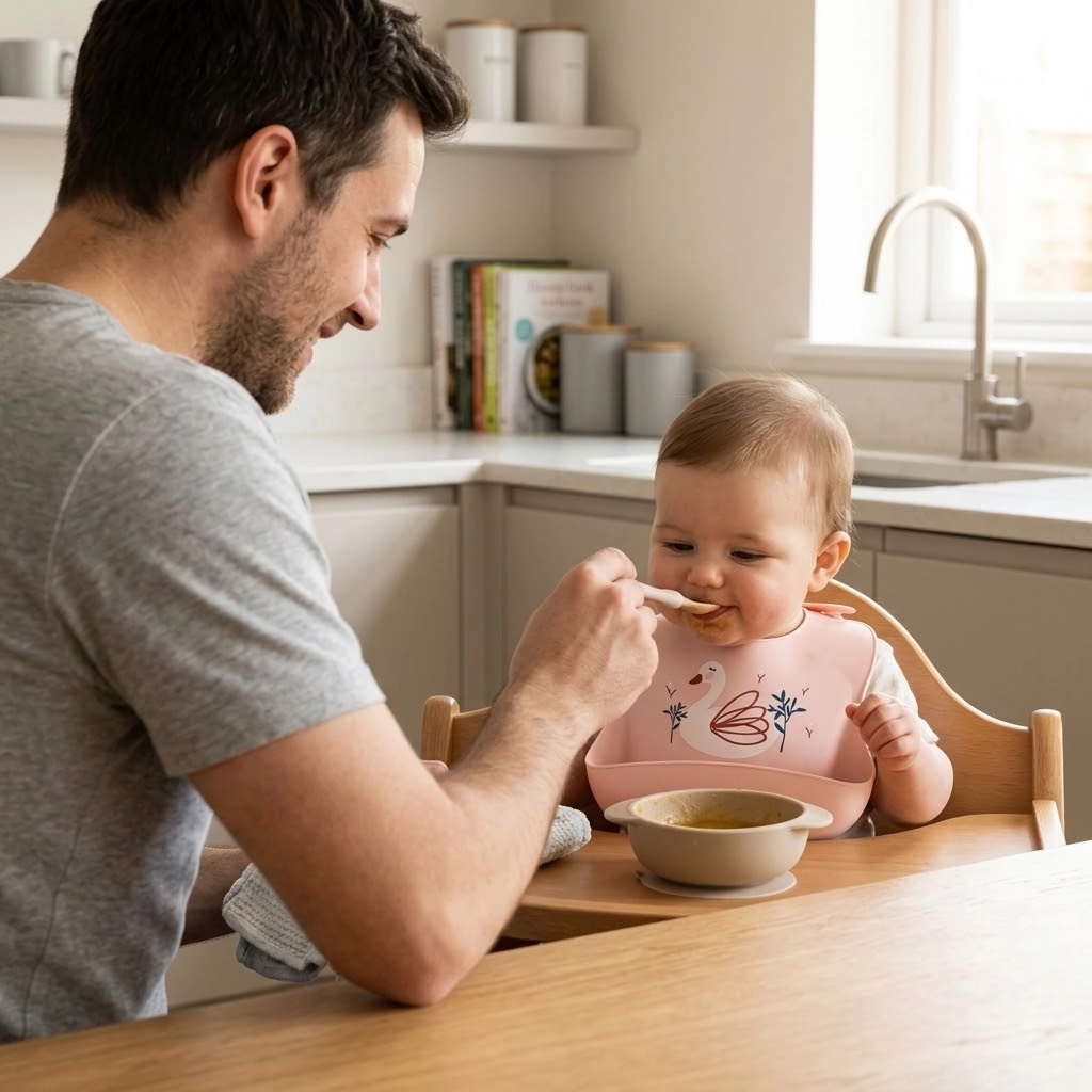 Bavoir silicone papa fait manger bebe
